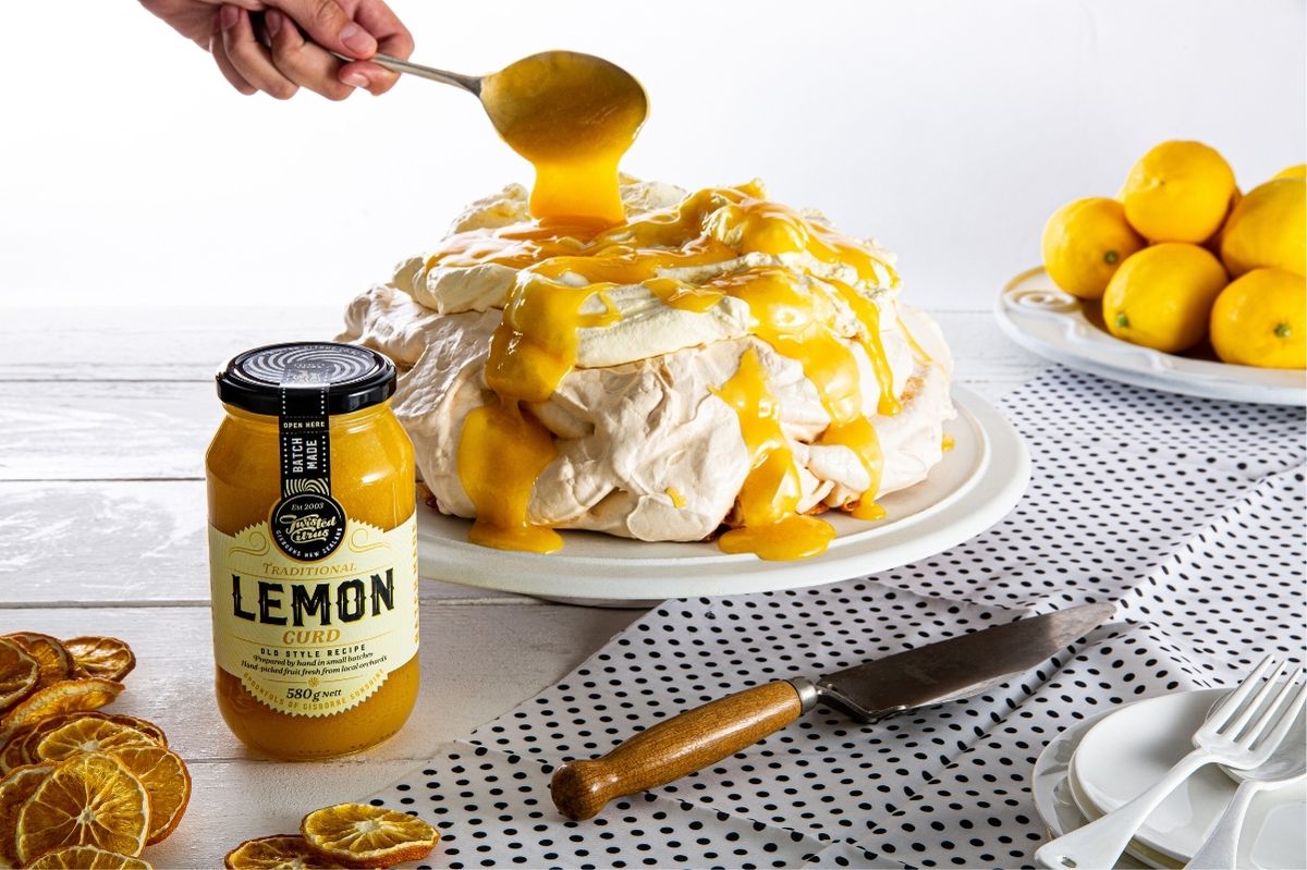 Twisted Citrus Perfect Pavlova with Tangy Lemon Curd Topping